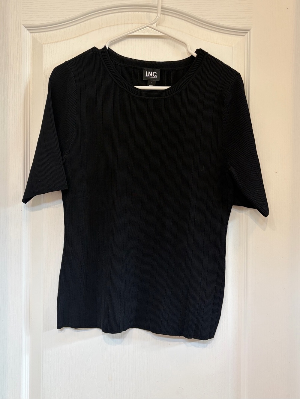 INC International Concepts Black Ribbed Short Sleeve Top